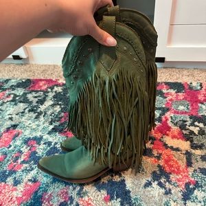 LIBERTY BLACK Vegas fringed Green Boots - FLAW